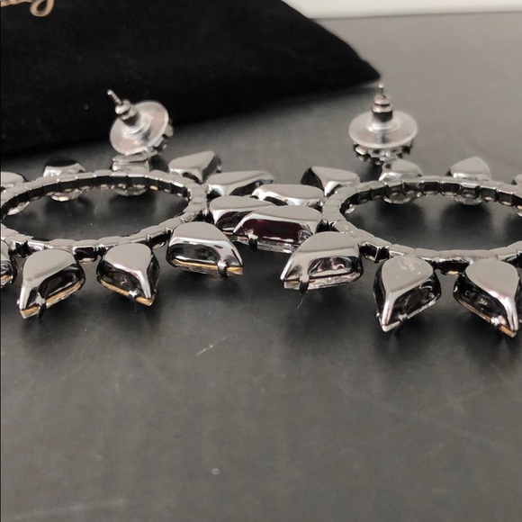 GUNMETAL CRYSTAL OPEN CIRCLE DANGLING EARRINGS - Picture 10 of 16